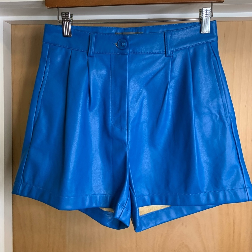 Primark Bright Blue Faux Leather High-Waist Shorts